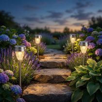 Product LED Solar Garden Lights with Timer, Warm White, 35cm High, 4 Pieces