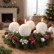 Product Advent candles, snowball design, Ø80mm white ball candles, set of 4, Christmas decoration, winter magic