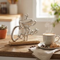 Product Metal Wood Decoration Coffee Natural Silver Stand 25x5x26cm