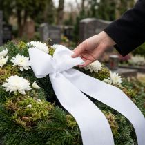 Product White wreath ribbon, 200mm wide, 25m roll, mourning ribbon, bow ribbon, decorative ribbon for funeral floristry and occasions