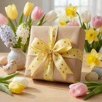 Product Gift ribbon with dots ribbon yellow 25mm 18m
