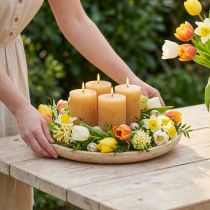 Product Solid-color pillar candles, honey-colored, 70x100mm, set of 4 - decoration, year-round use, Easter, garden party