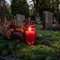 Product Grave candle red, lid black, memorial candle 4 days 23cm