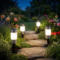 Product Set of 4 Solar LED Garden Stake Lights, Stainless Steel, H14cm