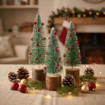 Product Christmas tree green snowed Ø6cm H20cm 4pcs