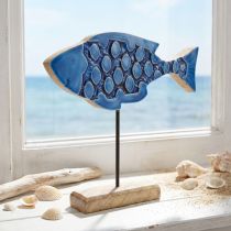Product Maritime decorative wooden fish on stand blue 25cm × 24.5cm