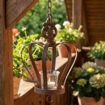Product Metal crown to hang with hook rusty brown Ø11cm H17cm