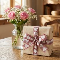 Product Gift ribbon hearts decorative ribbon wine red brown 15mm 15m