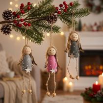 Product Wooden Angel for Hanging Grey, Pink 7.5cm 6 pcs