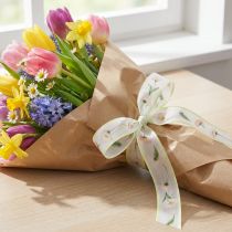 Product Gift ribbon with a Bellis floral pattern for crafting and packaging, 25mm x 20m