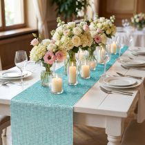 Product Table runner with sequins turquoise B25cm L228cm