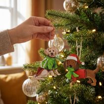 Product Christmas Dog Ornaments, Set of 2, Metal, 12cm - Dog with Scarf & Hat