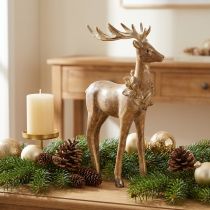Product Decorative Polyresin Stag Figure with Antlers in Brown and Gold – 28cm