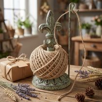 Product Antique decorative metal thread spool holder with lily and jute 20.5cm