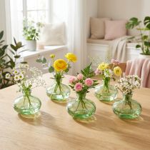 Product Glass vase bulbous green mini vases glass Ø9cm H6cm 6 pcs