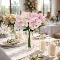 Product Vintage decorative bouquet in pink with pearls and crystals for weddings, table decorations, approx. 29cm