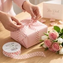 Product Gift ribbon with hearts, ideal for creative packaging ideas and personal gifts, 2.5 cm wide, 15 m long