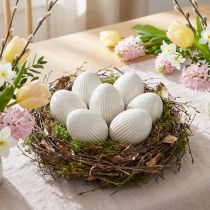 Product Easter Eggs Ceramic Decorative Egg with Grooves White Grey 5×6cm 6pcs