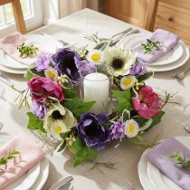 Product Artificial Flower Wreath Anemones Daisies Purple White Ø25cm