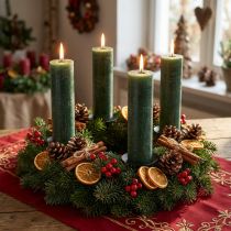 Product Solid-colored candles Rustic green taper candle for atmospheric lighting and festive decoration 300mm Ø50mm 4 pcs