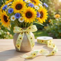 Product Gift Ribbon Sunflower Silk Ribbon Yellow 25mm 18m