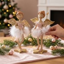 Product Decorative ballerina angel pink, golden Ø11.5 H15cm 2pcs