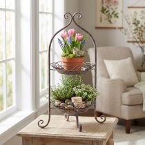 Product Metal etagere 2-tier brown white Ø25.5cm 63.5cm