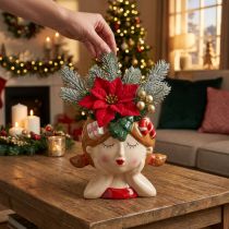 Product Plant head ceramic girl decorative planter Christmas H17cm