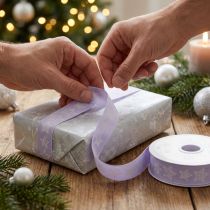 Product Decorative ribbon with stars Christmas ribbon lilac 25mm 18m