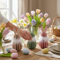 Product Easter Bunny Table Decoration Wooden Rabbit Colored 5.5×15cm 3 Pcs