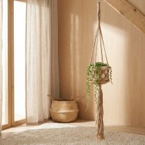 Product Macrame Hanging Decoration Boho Beige Brown Ø12cm H79cm Plant Hanger