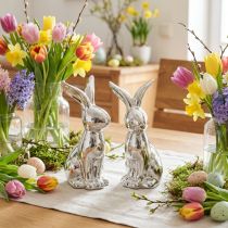 Product Decorative Easter Bunny Ceramic Decorative Bunny Sitting Silver 18cm 2 Pcs