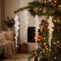 Product Icicle Christmas tree ornaments with glitter, winter decoration, 17.5cm, 4 pieces