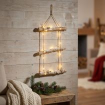 Product Christmas wall decoration with micro LED fairy lights, small wooden snowflakes and snow-covered branches H150cm