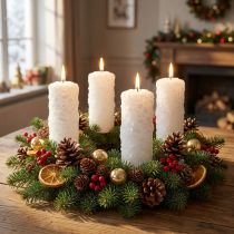 Product Advent candle set of 4 - White pillar candles with snowball effect and frost pattern, Christmas decoration 150/60mm