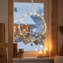 Product LED ring metal decoration for hanging silver warm white 30cm