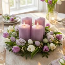 Product Set of 4 pillar candles, grooved decorative candles, 70/130mm in lilac, for table decorations, Advent wreaths &amp; spring arrangements