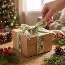 Product Christmas ribbon with deer motif ribbon light green 40mm 20m