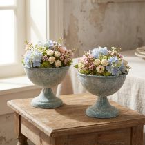 Product Cup Bowl Small Metal Blue White Antique Ø12cm H10.5cm 2pcs