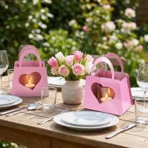 Product Lantern metal with glass insert bag pink H18cm 2pcs