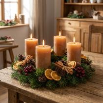 Product Solid-colored caramel pillar candles 70×100mm Set of 4 - Rustic decoration, long burning time, brown candles for coziness