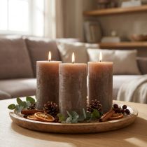 Product Rustic solid-colored pillar candles, brown, set of 4, 50×100mm