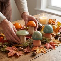 Product Ceramic Mushrooms Decoration Brown Green Blue Ceramic Decoration Ø4/5cm 6 pcs