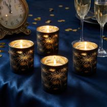 Product Set of 6 glass lanterns, black and gold, firework design, festive decoration, 9cm