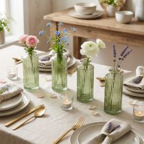 Product Mini vases glass with grooves retro flower vase green Ø5cm 4pcs