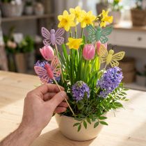 Product Spring decoration flower stakes, wooden decoration butterflies, 6×8cm, 10 pieces