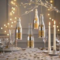 Product Champagne Bottle for Hanging New Year's Eve Decoration Silver 13cm 5 Pcs