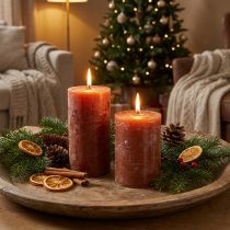Product Rustic pillar candles, reddish-brown, 85×120mm, set of 2 - long burning time