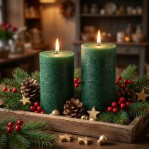 Product Solid-colored candles dark green 85x120mm 2 pcs
