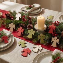 Product Scatter decoration Christmas wooden angel red green natural 5x3.5cm 48 pcs